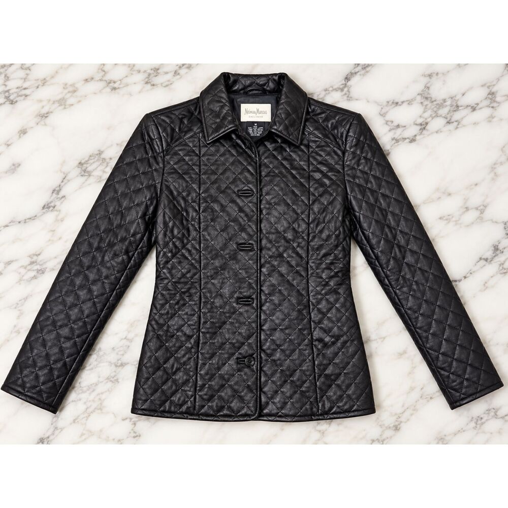 Neiman Marcus Lamb Leather Quilted Jacket Women's M Black